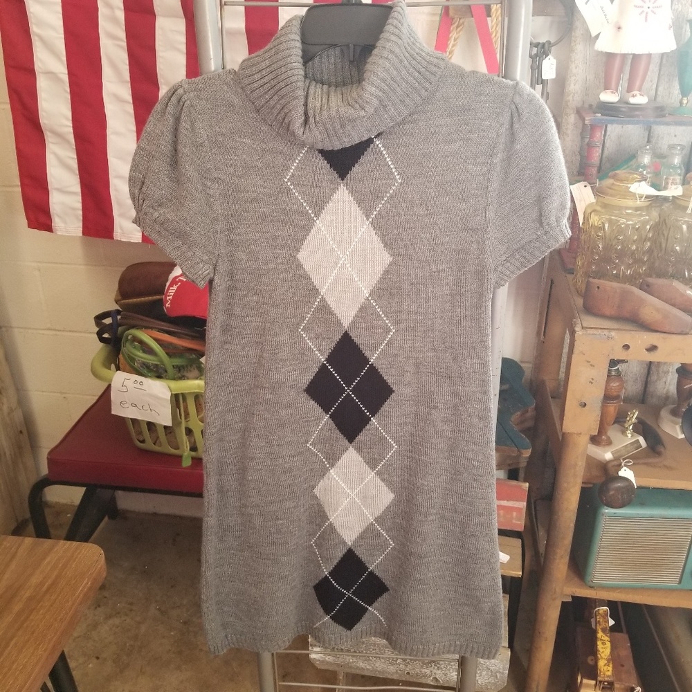 Sweater Project Medium Grey Argyle Sweater Dress Tunic